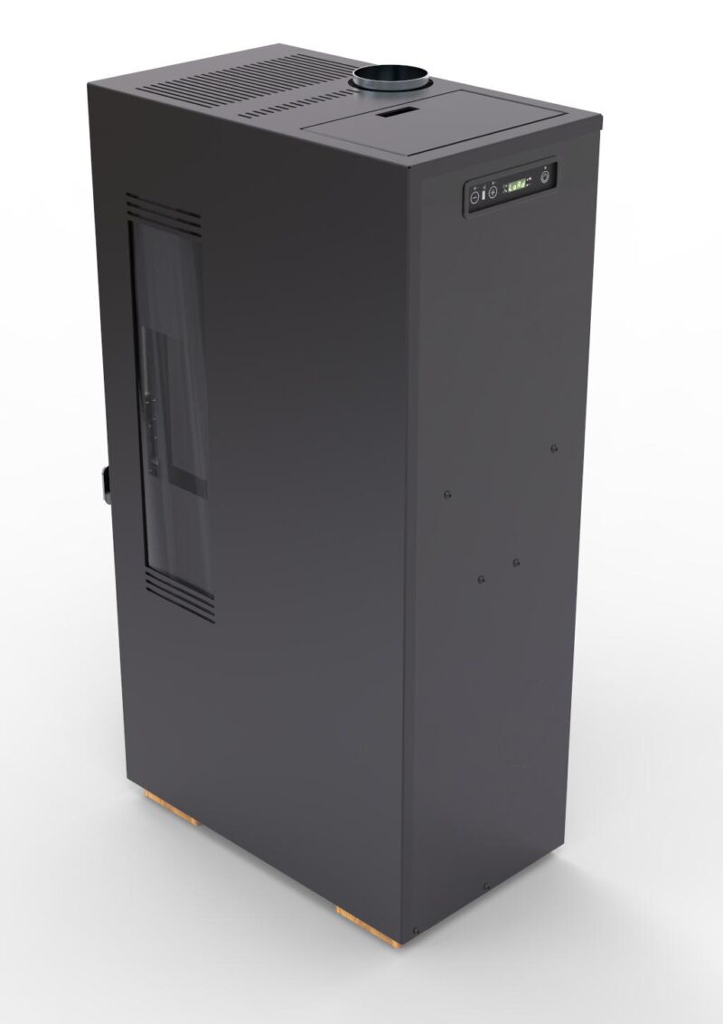 Estufa a Pellet Artel Pasillo Power 5 KW con control remoto, ventilador silencioso y modo económico.