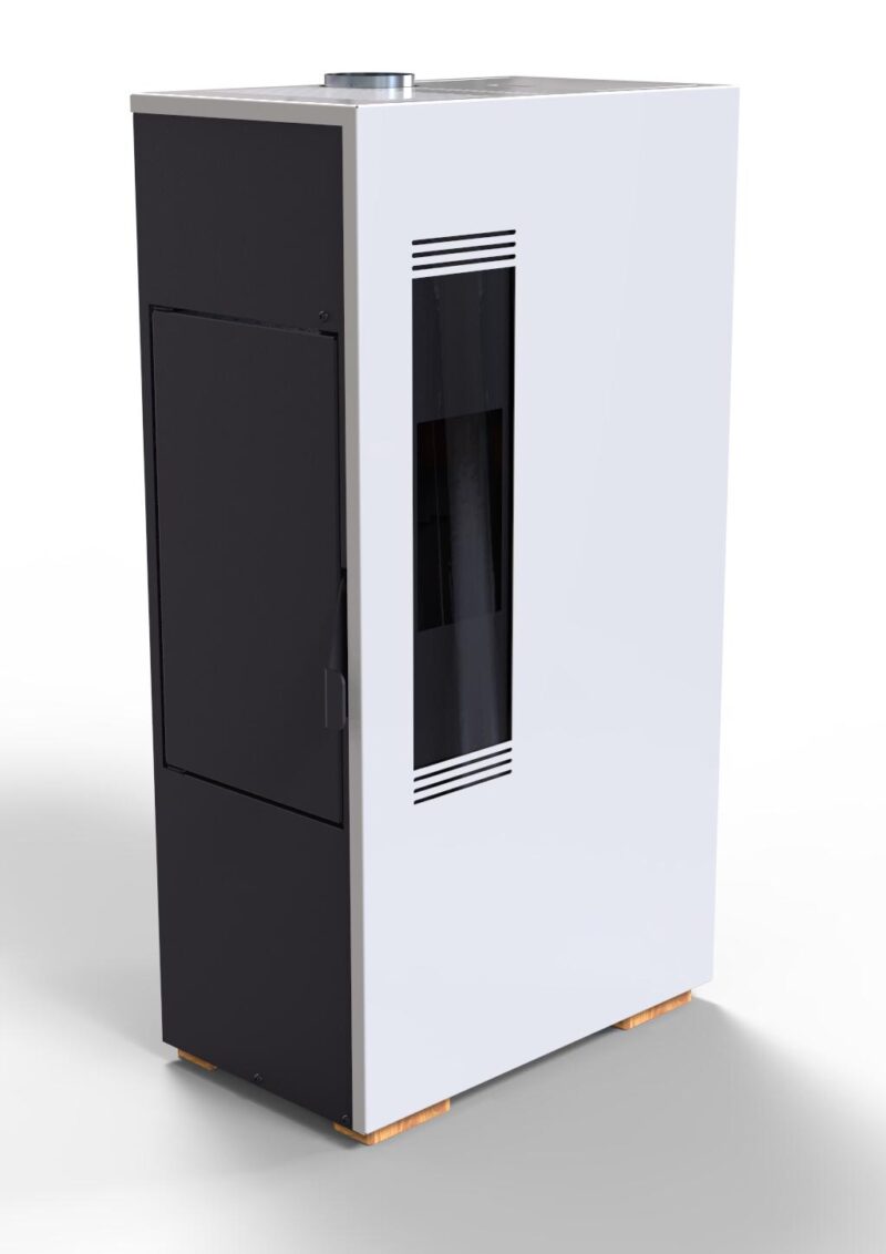 Estufa a Pellet Artel Pasillo Power 5 KW con control remoto, ventilador silencioso y modo económico.