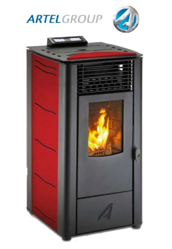Estufa a Pellets Artel Classic Canalizable 10,2 KW en colores burdeo, negro y blanco, con ventilador silencioso.